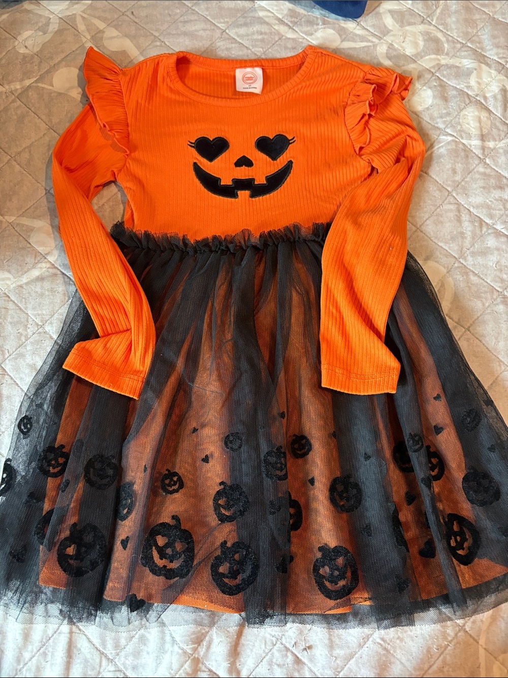 wonder nation Orange & Black Pumpkin Tulle Dress